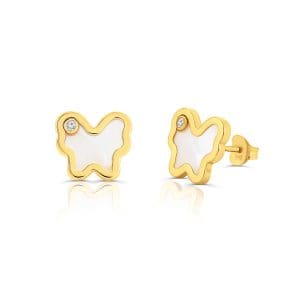 Cercei din aur 14k pentru copii, Fluturas Sidef si Cristal