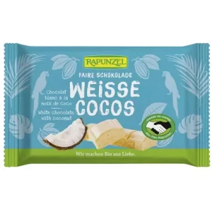 Ciocolată albă Cristalino cu fulgi de cocos ECO, 100g | Rapunzel