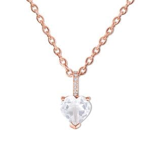 Colier din argint Rose Gold Pink Quartz Heart