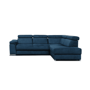 Coltar CARLO L extensibil, cu arcuri si lada depozitare, colt dreapta, albastru, 268x206x82 cm