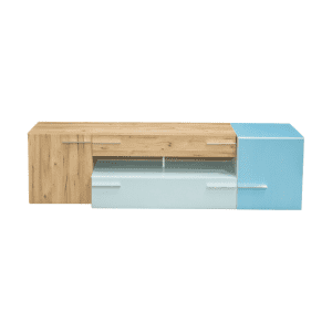Comoda TV SIERO SORT131-N60, 2 usi, 2 sertare, stejar si albastru deschis, 189,9×52,9×52,9 cm