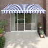 Copertină retractabilă albastru/alb, 3×2,5 m, textil/aluminiu