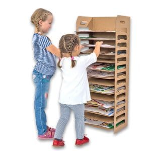 Rastel din carton cu 14 rafturi pentru depozitarea planșelor proaspăt pictate, 110 x 46 x 33 mm