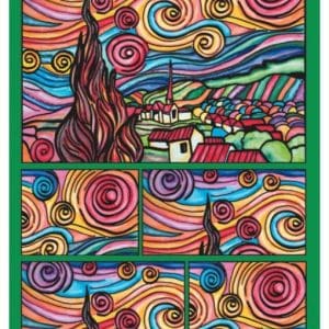 Cutie de colorat din catifea, cu 12 carioci – Noapte înstelată (Van Gogh), 24 x 17 x 13 cm