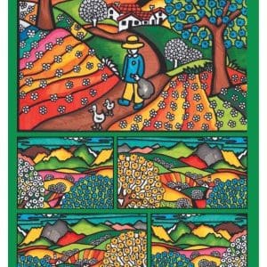 Cutie de colorat din catifea, cu 12 carioci – Peisaj de primăvară (24 x 17 x 13 cm)