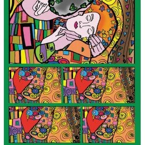 Cutie de colorat din catifea, cu 12 carioci – Sărutul ( Gustav Klimt), 24 x 17 x 13 cm