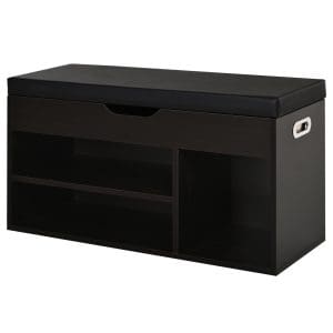 HOMCOM Dulap pentru Patofi care Economisete Spatiu, cu Banca de Depozitare Capitonata si Compartimente Deschise 80x30x45cm, Negru, 80x30x45cm