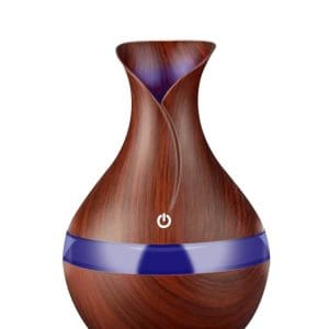 Difuzor aromaterapie, Umidificator cu led 7 culori, tip vaza , 300 ml , wenge, 10ml lavanda