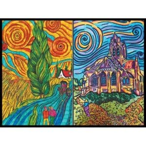 Dosar de colorat din catifea, cu 12 carioci – Mănăstirea din Auvers (36 x 26 x 1,8 cm)