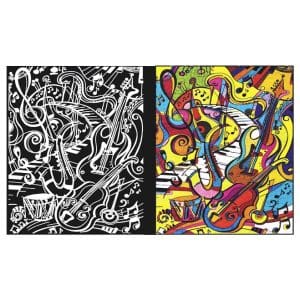 Dosar de colorat din catifea, cu 12 carioci – Note muzicale (36 x 26 x 1,8 cm)