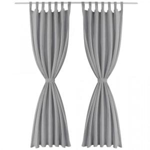 Draperii micro-satin cu bride, 2 buc, 140 x 175 cm, gri