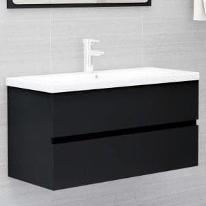 Dulap de chiuvetă, negru, 90×38,5×45 cm, PAL