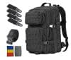 Echipament militar, rucsac 45L, curea cupla aliaj rapida, 4 carabine, steag tricolor, negru