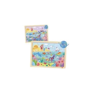 Set de 4 puzzle-uri din lemn cu 24 și 35 de piese și 4 postere