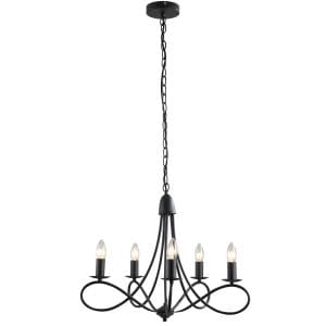 Homcom Candelabru Suspendat si Impletit pentru Tavan, Lustra din Otel cu 5 Sfesnice, Plafoniera suspendata, 158x45Hcm Negru | Aosom RO