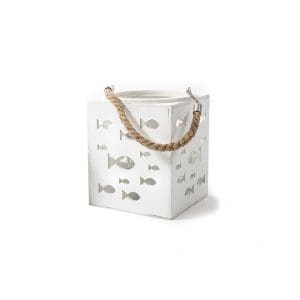 Felinar pentru candela, lemn, alb, pestisori, 16x16x19,5 cm