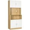 HOMCOM Unitate de camara inalta din PA de culoare alb si lemn cu 4 usi cu dulapuri si raft deschis, pentru bucatarie si sufragerie, 80x40x180 cm