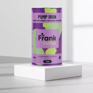 Pump Iron – Drajeuri din fructe (Coăcaze Negre și Măr) fortificate cu Fier – 200g (80 drajeuri) | Frank Fruities