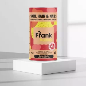 Skin, Hair & Nails – Drajeuri din fructe (Mango, Piersici, Fructul Pasiunii și Măr) fortificat cu Biotina, Niacină, Iod și Vitamina A – 200g (80 drajeuri) | Frank Fruities