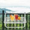 Outsunny Suport pentru balustrada inalțime reglabila cu 3 niveluri, masa suspendata pentru balcon dimensiuni reduse din metal, 60×56.5x45cm, alb