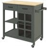 Carucior de Bucatarie din Lemn, MDF si Sticla cu Dulapior, 2 Sertare si Suport pentru Prosoape 88.5x46x91.5cm Gri si Lemn Natur HOMCOM | Aosom RO