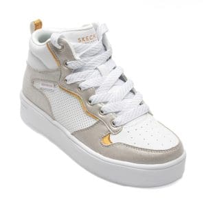 Ghete SKECHERS albe, COURT, din piele ecologica