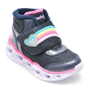 Ghete SKECHERS bleumarin, HEART LIGHTS, din piele ecologica
