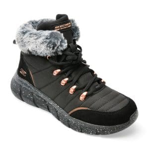 Ghete SKECHERS negre, BOBS B FLEX, din piele ecologica