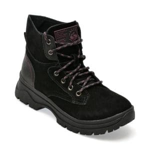 Ghete SKECHERS negre, BOBS BROADIES, din piele intoarsa