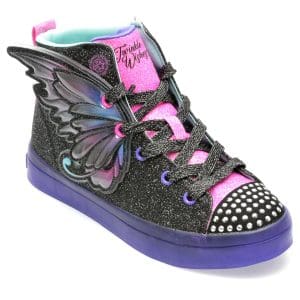 Ghete SKECHERS negre, TWI-LITES, din piele ecologica