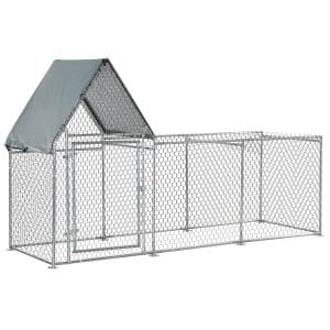 Gard pentru Gaini PawHut cu Prelata de Protectie din Tesatura Oxford, din Otel Galvanizat 3,02×1,07×1,72m, Argintiu | Aosom RO