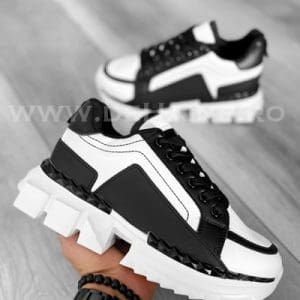Adidasi barbati casual albi cu negru B7171