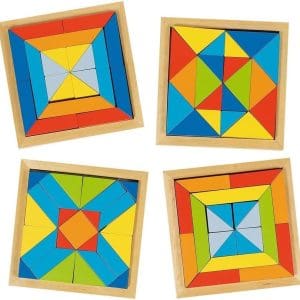 Joc 2 în 1 cu piese colorate din lemn: Puzzle și joc de construcție