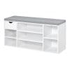 HOMCOM Bancheta-pantofar de dimensiuni reduse, din lemn cu perna si rafturi reglabile pentru 10 perechi de incaltaminte, 101x29x47.5cm, alb gri