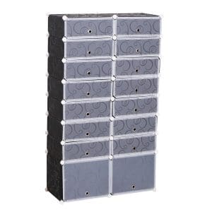 Homcom Dulap Pantofi Modular 16 Cuburi in PP Alb si Negru 95x37x160cm