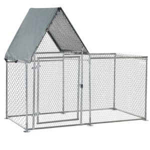 Gard pentru Gaini PawHut cu Panza de Protectie din Tesatura Oxford, Cotet pentru Pui si Iepuri din Otel Galvanizat 2×1,05×1,72 m, Argintiu