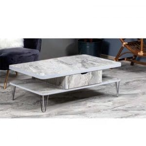 Masuta cafea GRS 2198, marmura alb, 104x62x20 cm