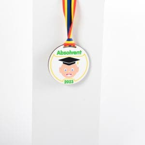 Medalie din lemn printat cu șnur tricolor