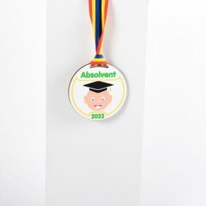 Medalie personalizată din lemn cu șnur tricolor