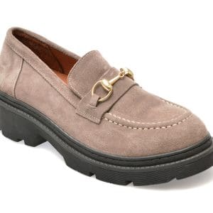Mocasini GLORIA gri, 56211, din piele intoarsa