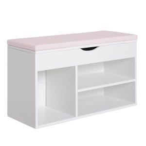 Homcom Dulap cu Pantofi Banca cu Scaune Captusite Rabatabile pentru Hol Lemn 80x30x47cm Alb