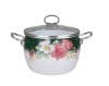 Oala Emailata din Otel Carbon , Capac Sticla, Manere Inox, ø22cm, 4.5l, Model Floral, Alb Verde