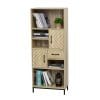 HOMCOM Biblioteca din Lemn cu Compartiment inchis, Sertar, Compartimente Deschise, pentru Casa si Cabinet, 60 x 30 x 150cm