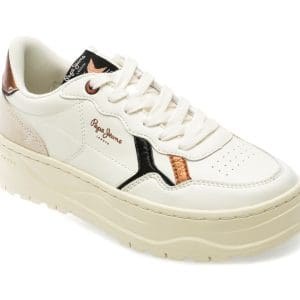 Pantofi PEPE JEANS albi, LS31447, din piele naturala