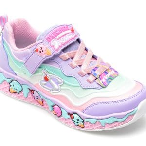 Pantofi SKECHERS albastri, SUNDAE SWEETIES, din piele ecologica simaterial textil