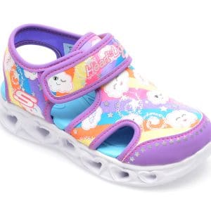 Pantofi SKECHERS mov, HEART LIGHTS SANDALS, din material textil