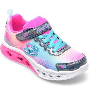 Pantofi SKECHERS multicolor, FLUTTER HEART LIGHTS, din material textil si piele ecologica