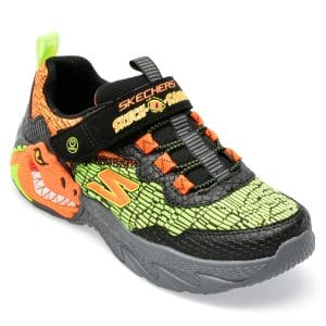 Pantofi SKECHERS negri, DINO-LIGHTS, din piele ecologica si material textil