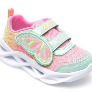 Pantofi SKECHERS verzi, TWISTY BRIGHTS, din material textil si piele ecologica