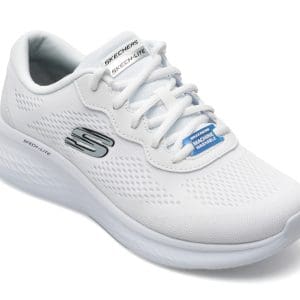 Pantofi sport SKECHERS albi, SKECH-LITE PRO, din material textil si piele ecologica